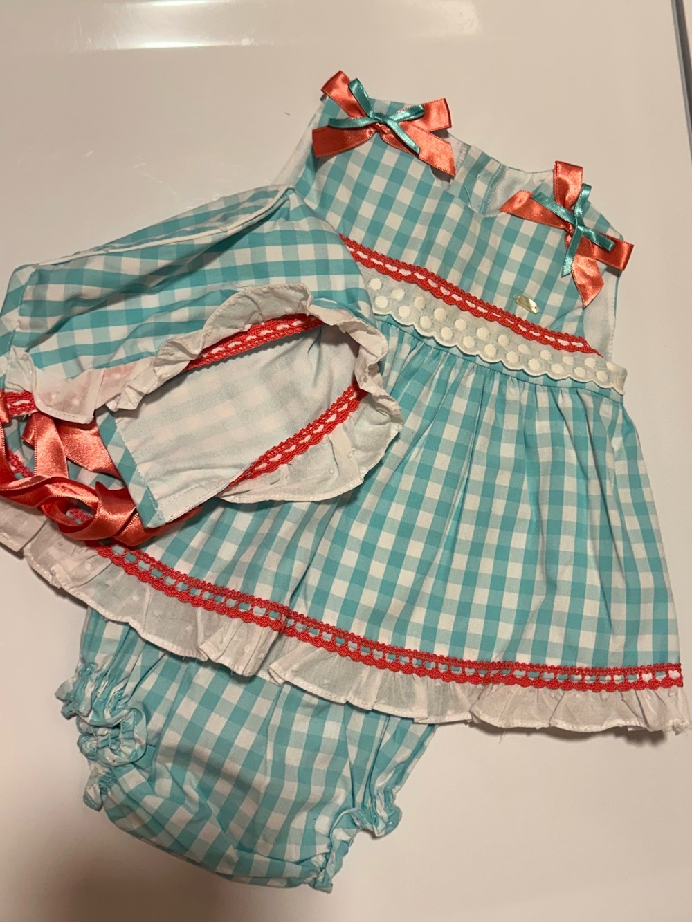 Yoedu Baby Girl Gingham Dress Bloomers Bonnet Set 6M